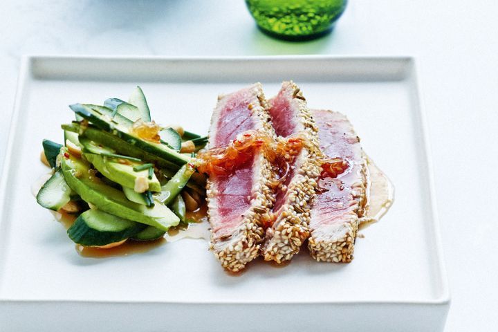 Cooking Fish Sesame-crusted tuna with chilli & ginger dressing