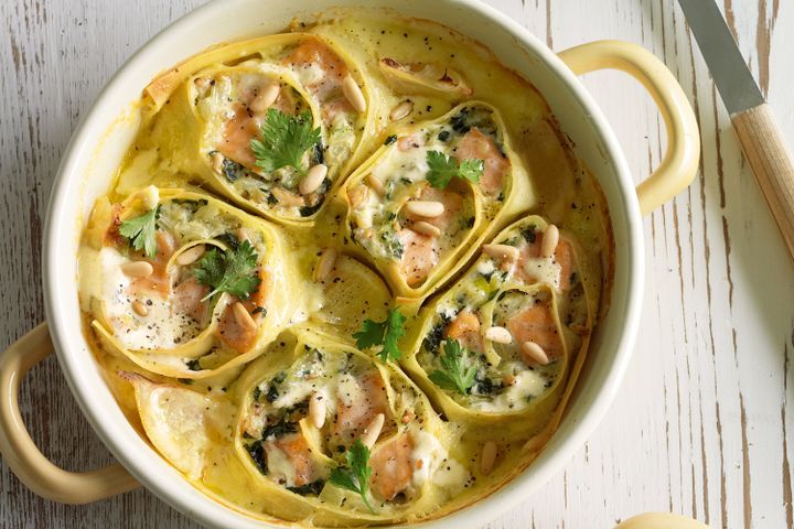 Cooking Fish Silverbeet and salmon rotolo with lemon cream