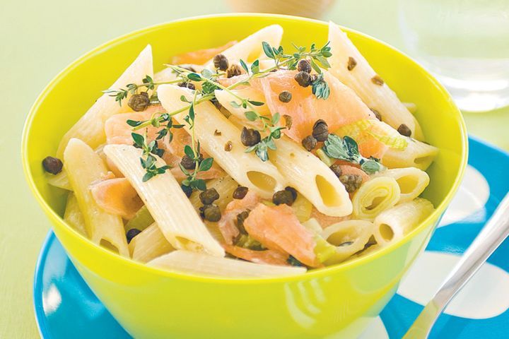 Cooking Fish Smoked salmon, leek and lemon thyme pasta