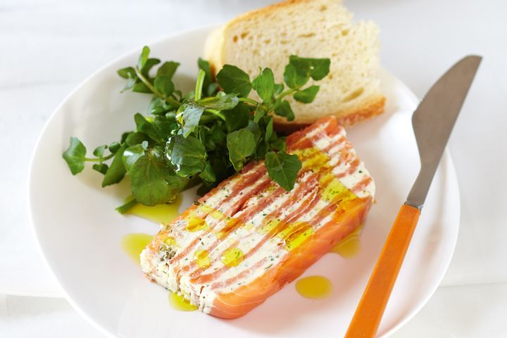Chargrilled vegetable terrine with smoked salmon