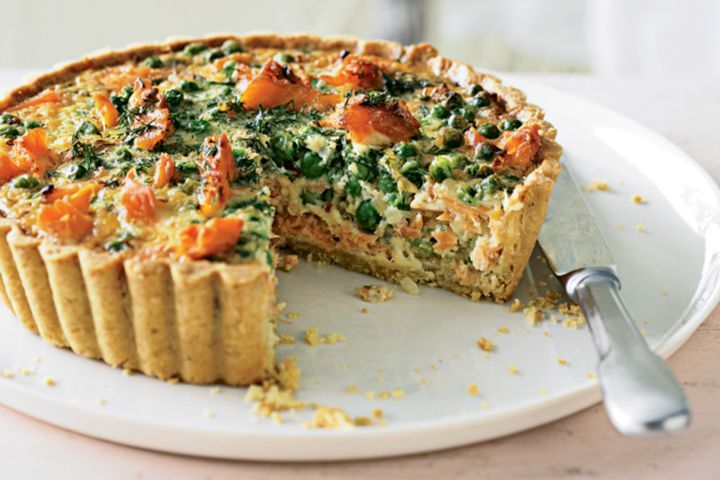 Cooking Fish Smoked trout and pea quiche