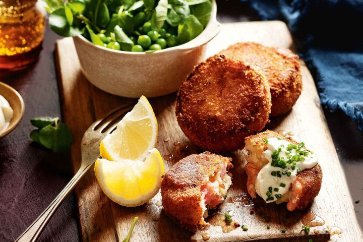 Cooking Fish Smoked trout fishcakes with pea & watercress salad
