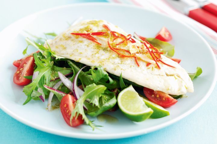 Cooking Fish Snapper with Asian green salad
