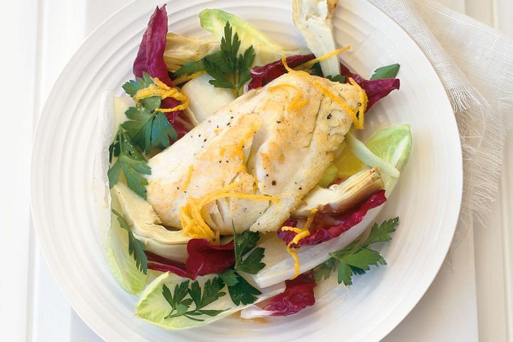 Cooking Fish Snapper with radicchio & witlof salad