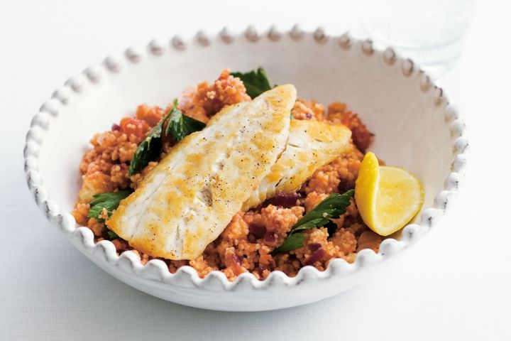 Cooking Fish Snapper with tomato & parsley couscous