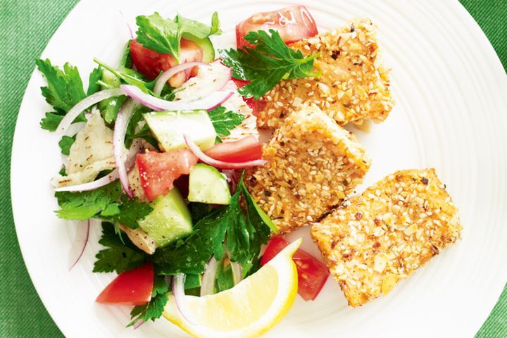 Готовим Fish Spiced almond fish with fattoush