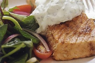 Cooking Fish Spiced crusted salmon with cucumber yogurt