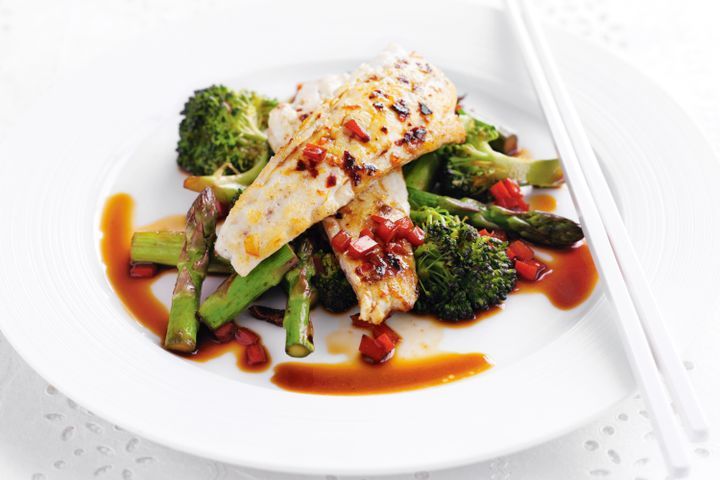 Cooking Fish Spiced flathead with wok-tossed vegetables