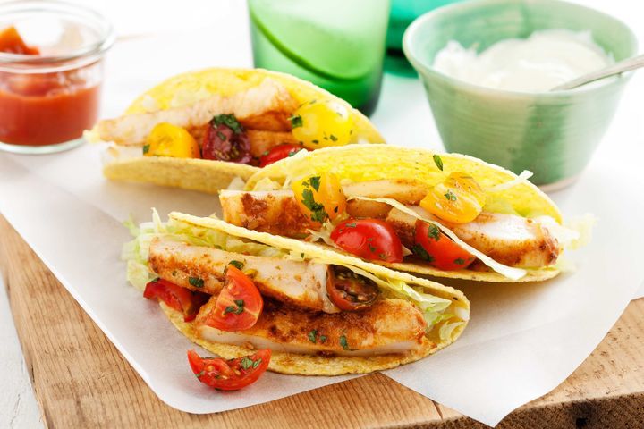 Cooking Fish Spicy fish tacos with fresh tomato salsa