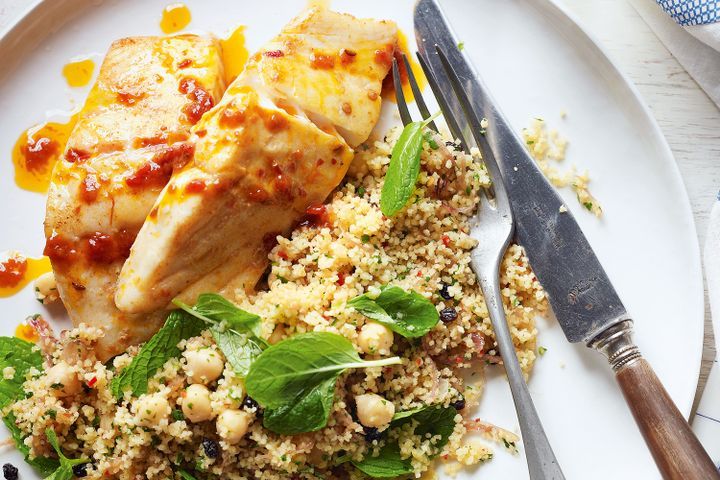 Cooking Fish Spicy kingfish with caramelised onion couscous