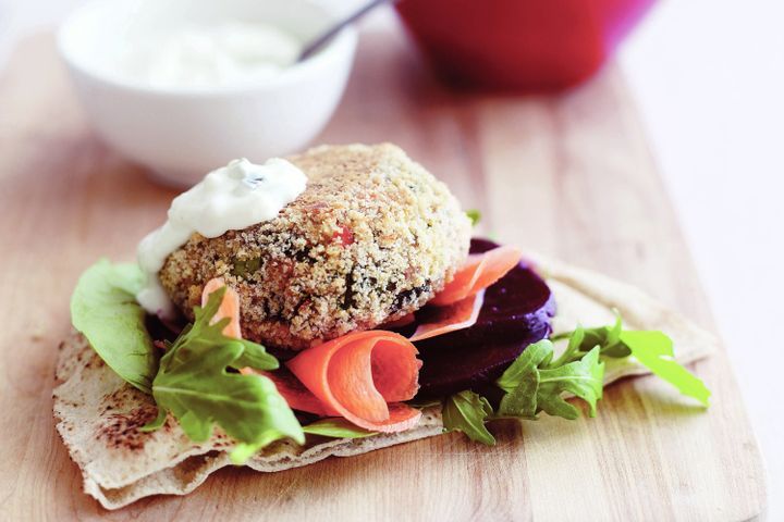 Cooking Fish Spinach and salmon burgers with tzatziki