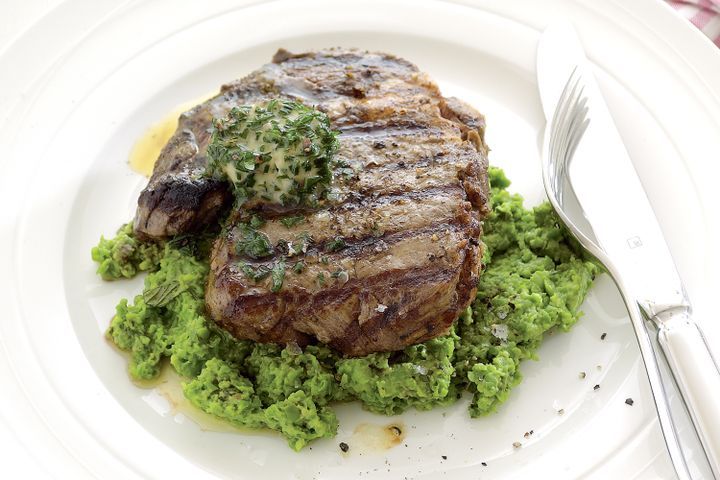 Cooking Fish Steak with anchovy butter & smashed peas