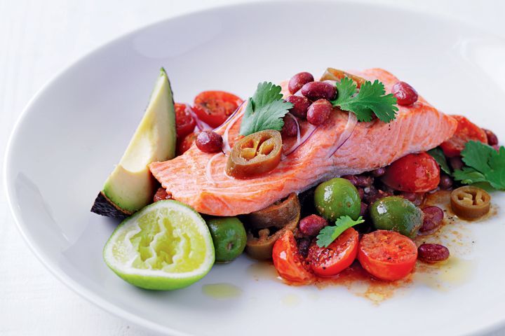 Cooking Fish Steamed ocean trout with red bean and chilli salsa
