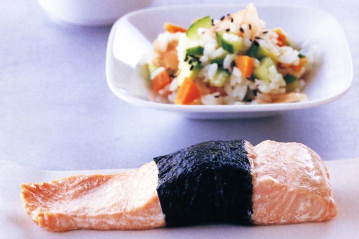 Cooking Fish Steamed ocean trout with sushi salad (low-fat)