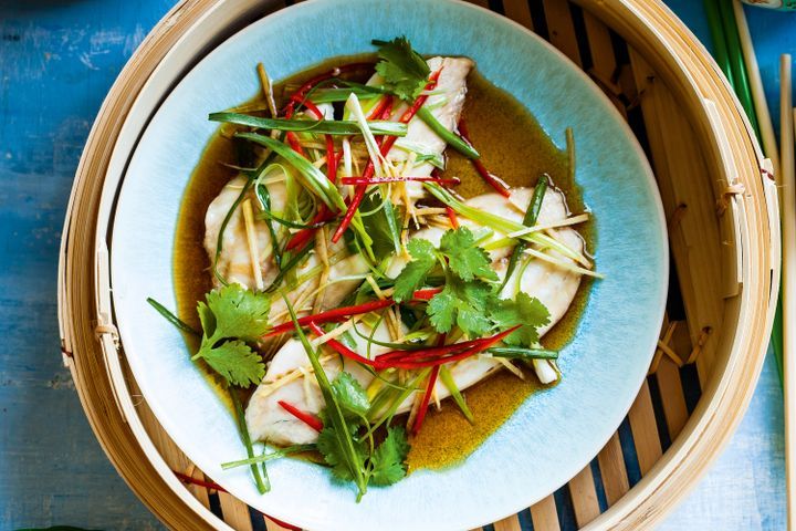 Cooking Fish Steamed sea bream with spring onion and ginger