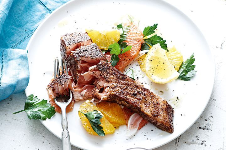 Cooking Fish Sumac-coated salmon with grapefruit salad