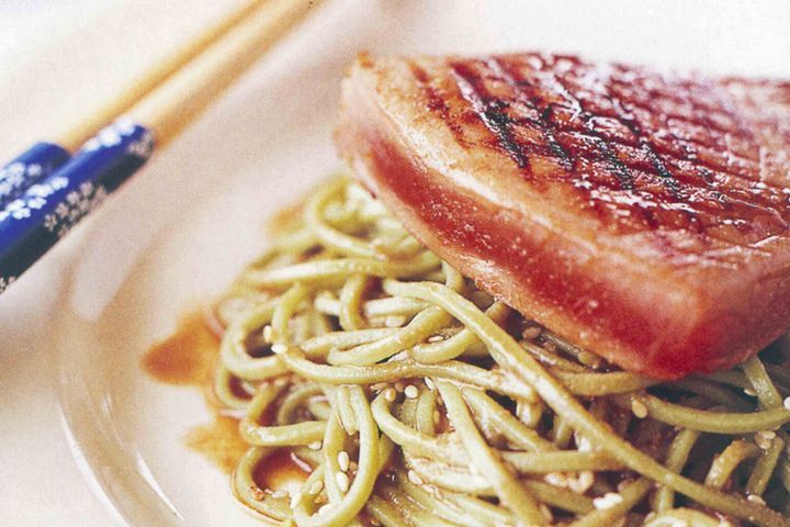 Cooking Fish Sweet soy tuna with green tea noodles