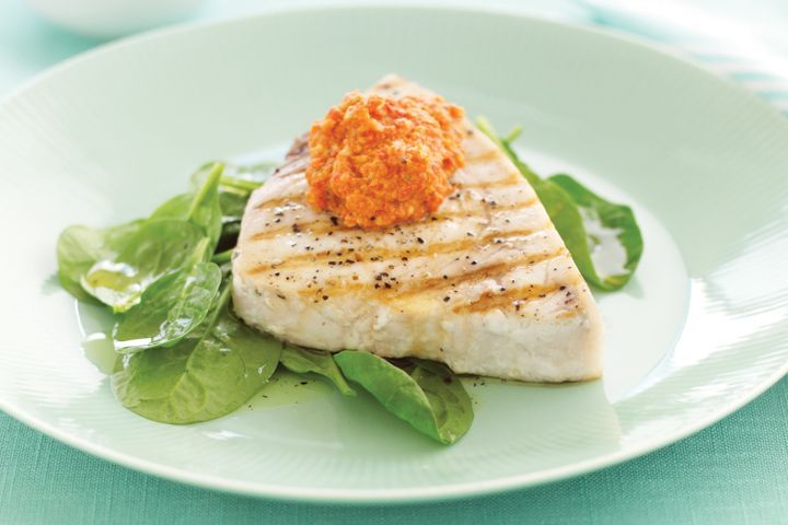 Cooking Fish Swordfish steaks with Romesco