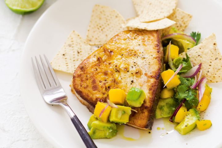 Cooking Fish Swordfish steaks with mango guacamole