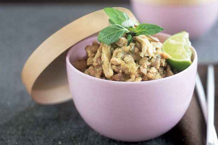 Cooking Fish Thai chicken curry with limes and lemongrass