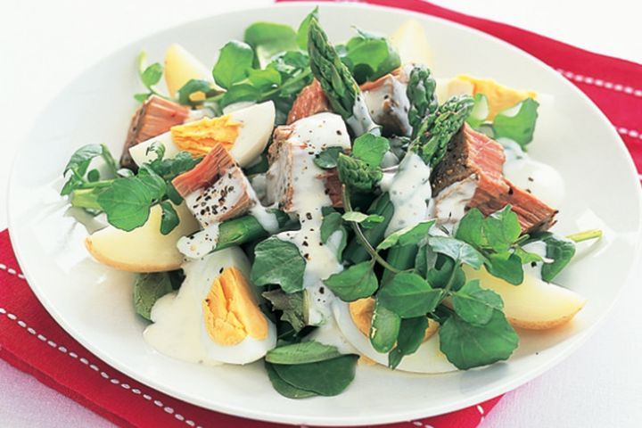 Cooking Fish Tuna, egg & asparagus salad