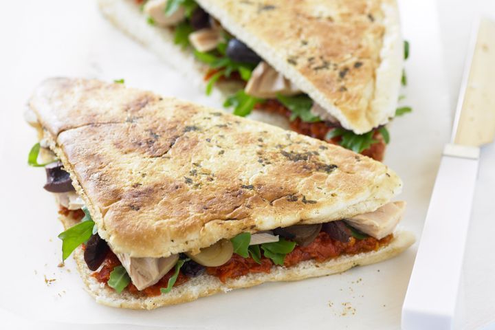 Cooking Fish Tuna, pesto and olive focaccia