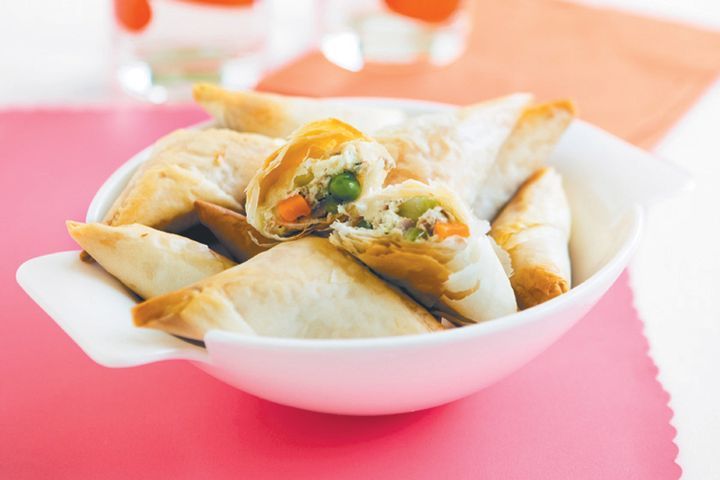 Cooking Fish Tuna and pea filo triangles