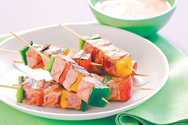 Cooking Fish Tuna traffic-light kebabs