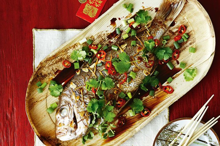 Cooking Fish Whole snapper with garlic and ginger