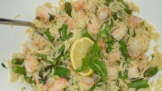 Cooking Health Orzo and Shrimp Salad with Asparagus