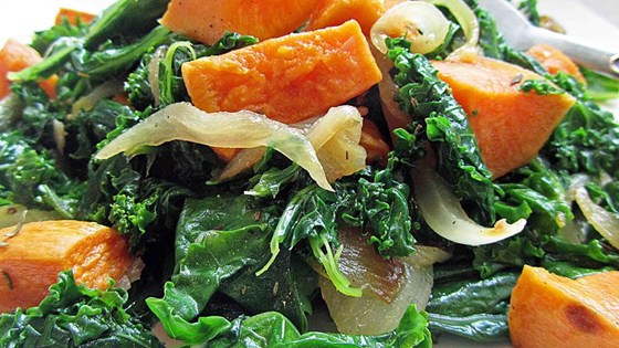 Cooking Health Roasted Yam and Kale Salad