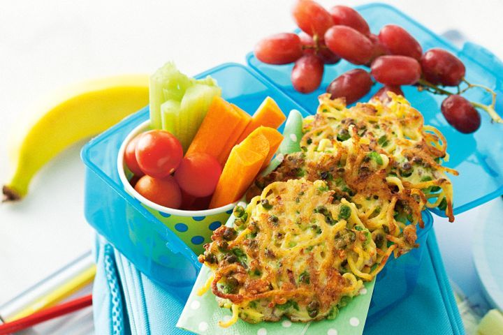 Cooking Child Pea and noodle fritters