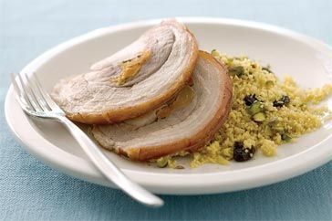 Cooking Meat Apricot pork loin roast with Moroccan couscous