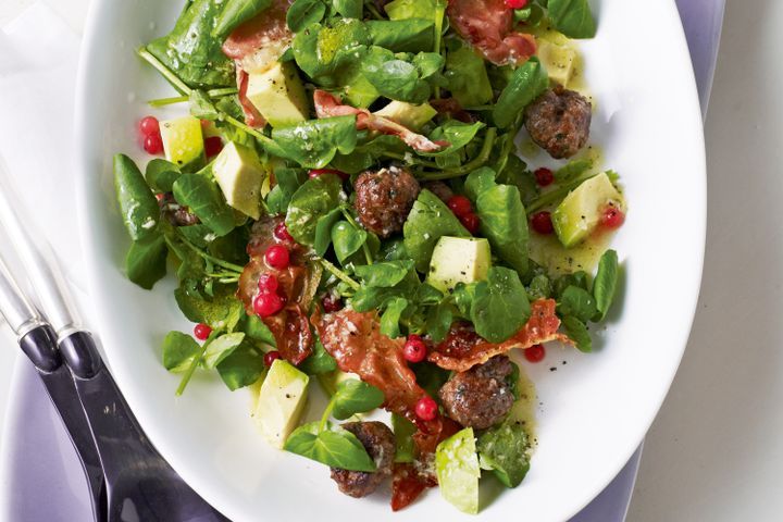 Cooking Meat Avocado, pancetta, herb & meatball salad
