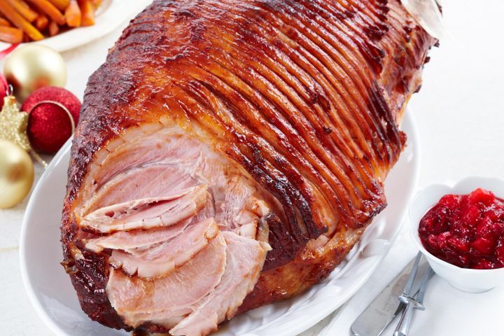 Cooking Meat Baked ham with barbecue glaze