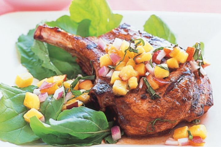 Cooking Meat Balsamic glazed pork with peach salsa