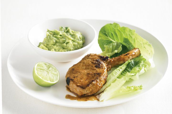 Cooking Meat Barbecued peri-peri pork with quick guacamole