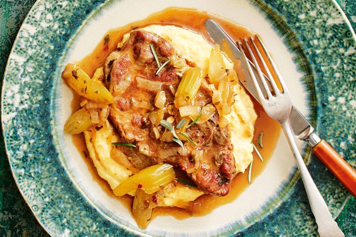 Cooking Meat Braised pork cutlets with fennel and celery