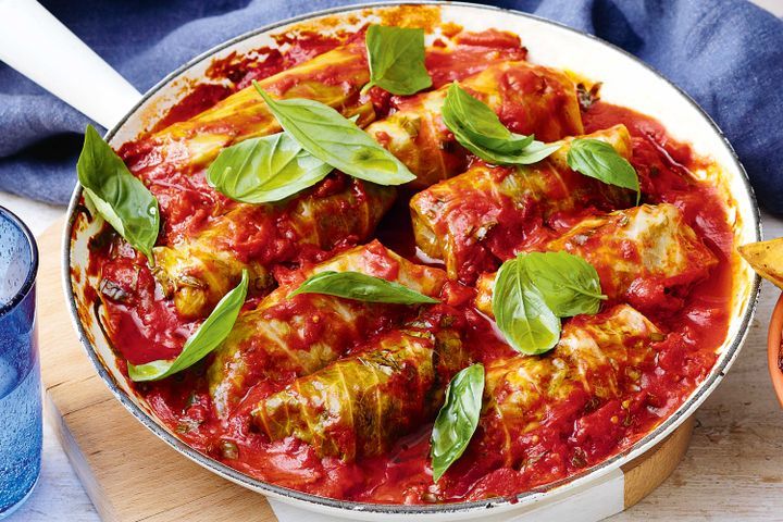 Cooking Meat Cabbage rolls with rice and mince filling