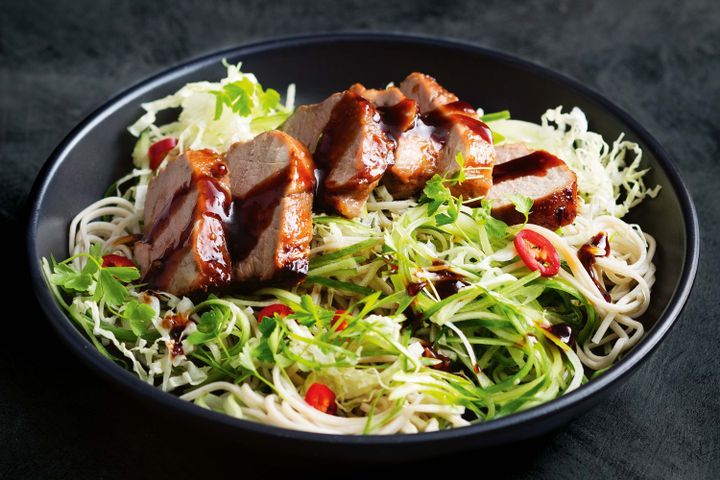Cooking Meat Char siu pork and noodle salad