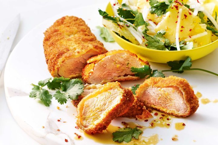 Cooking Meat Coconut-crumbed pork with pineapple salad