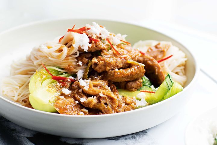 Cooking Meat Coconut and chilli pork stir-fry
