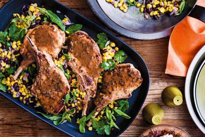 Cooking Meat Cuban-style pork cutlets and black beans