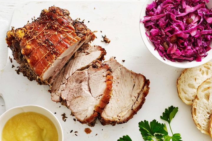 Cooking Meat Fennel roast pork with braised red cabbage