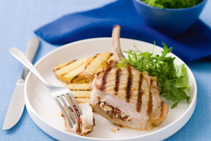 Cooking Meat Feta and sun-dried tomato stuffed pork cutlets