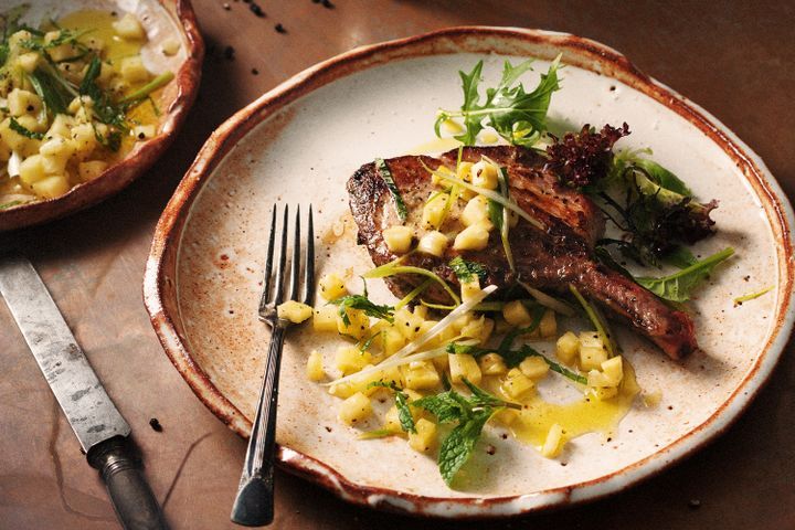 Cooking Meat Jerk pork cutlets with pineapple & mint salsa
