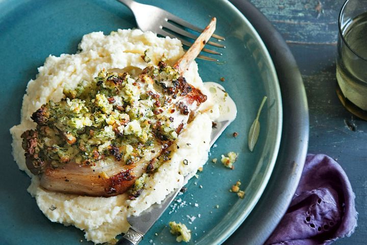 Cooking Meat Macadamia and mustard pork cutlets with celeriac mash