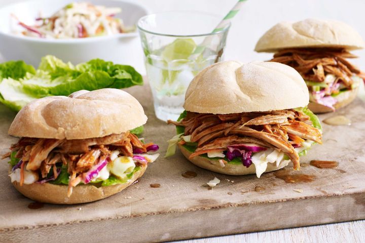 Cooking Meat Maple pulled pork burgers with apple slaw