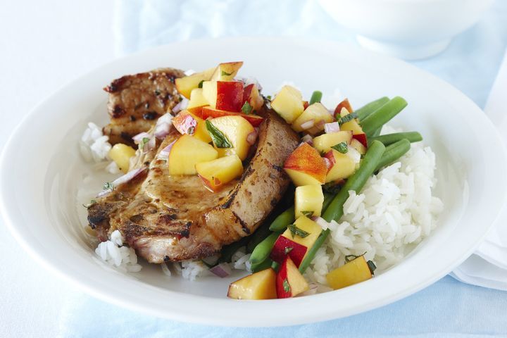 Cooking Meat Marinated pork chops with fresh nectarine salsa