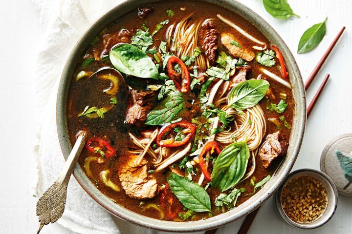 Cooking Meat Marions Thai boat noodle soup